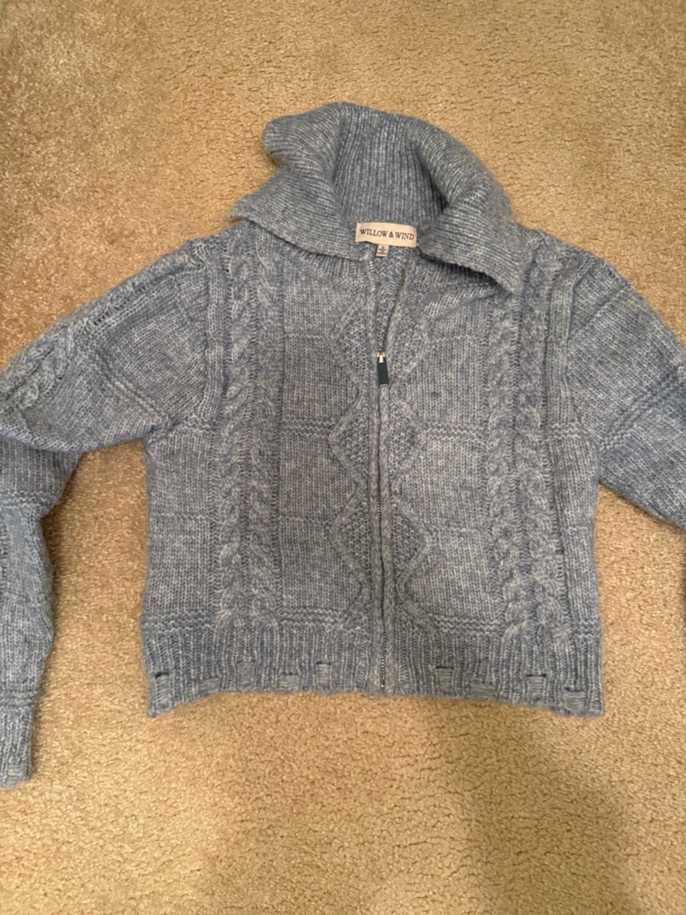 Willow & Wind Dusty Blue Cable Zip-Up Cardigan